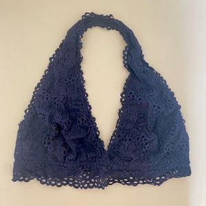 XL Halter Bralette, Navy Blue, Lace Zenana Outfitters